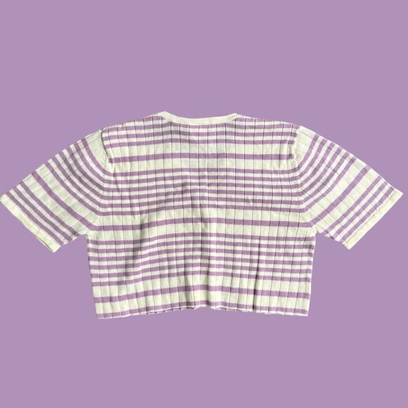 Vintage Cropped Lavender and White Stripe Cardigan - Picture 4 of 5